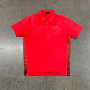 Nike Tiger Woods‎ Collection Dri-Fit Red Golf Polo Shirt Mens Large